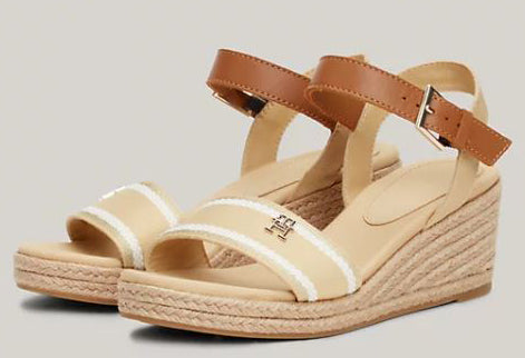 WEBBING STRAP ROPE DETAIL WEDGE SANDALS