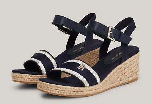 WEBBING STRAP ROPE DETAIL WEDGE SANDALS