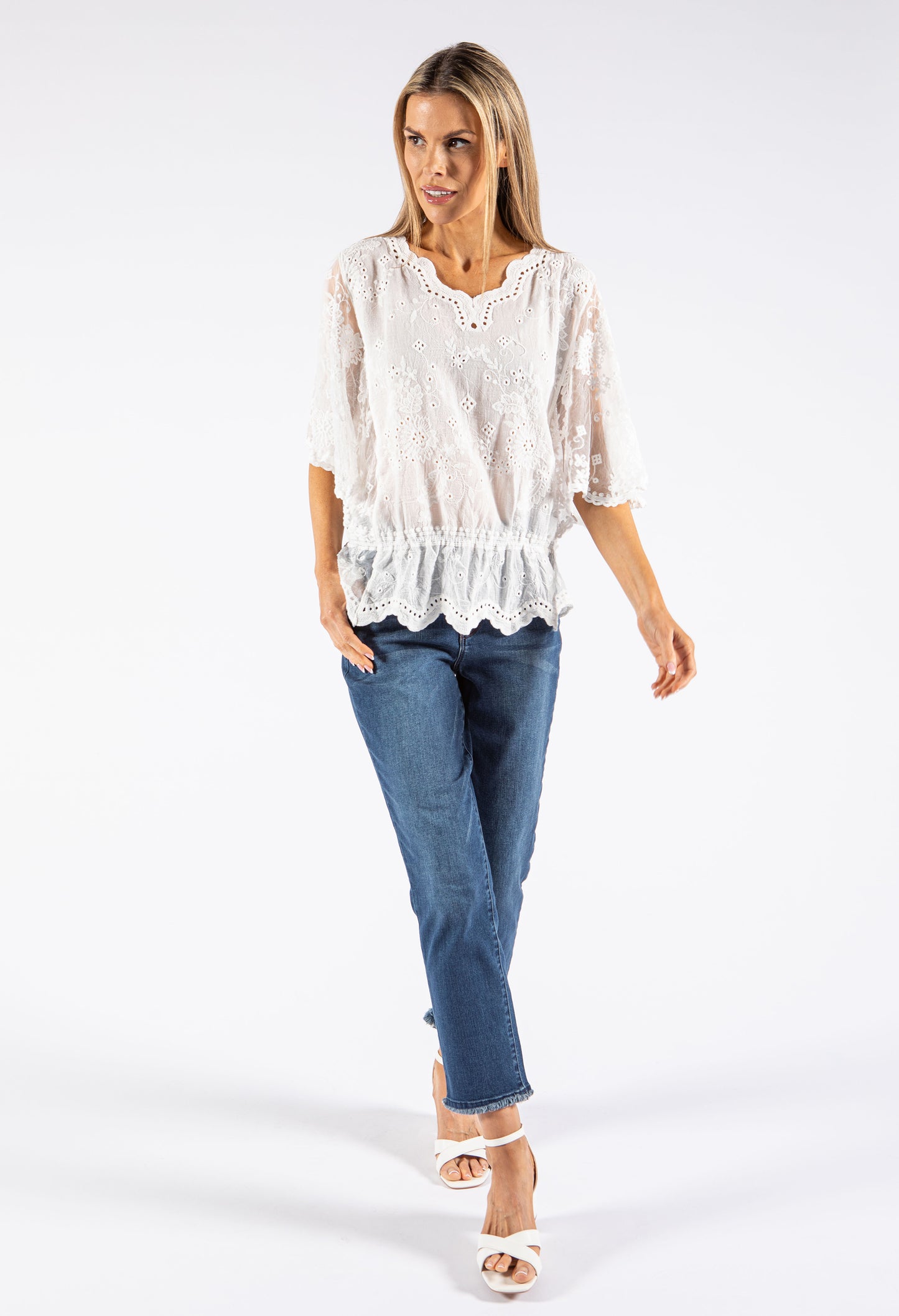 Embroidered Peplum Top