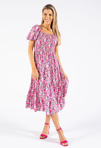 Smocking Bodice Floral Dress