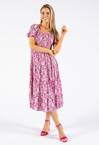 Smocking Bodice Floral Dress