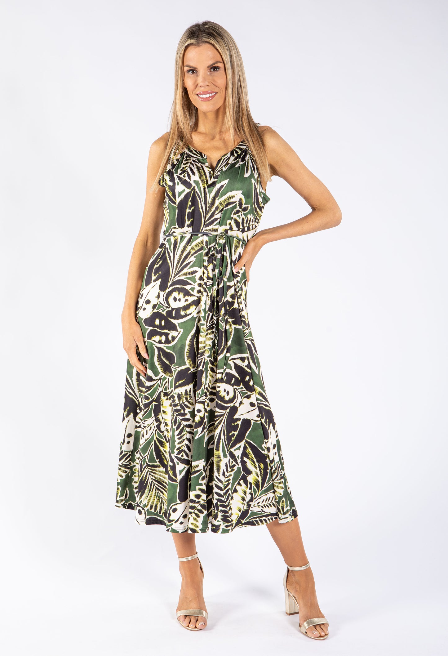 Leaf Print Tie Waist Dress