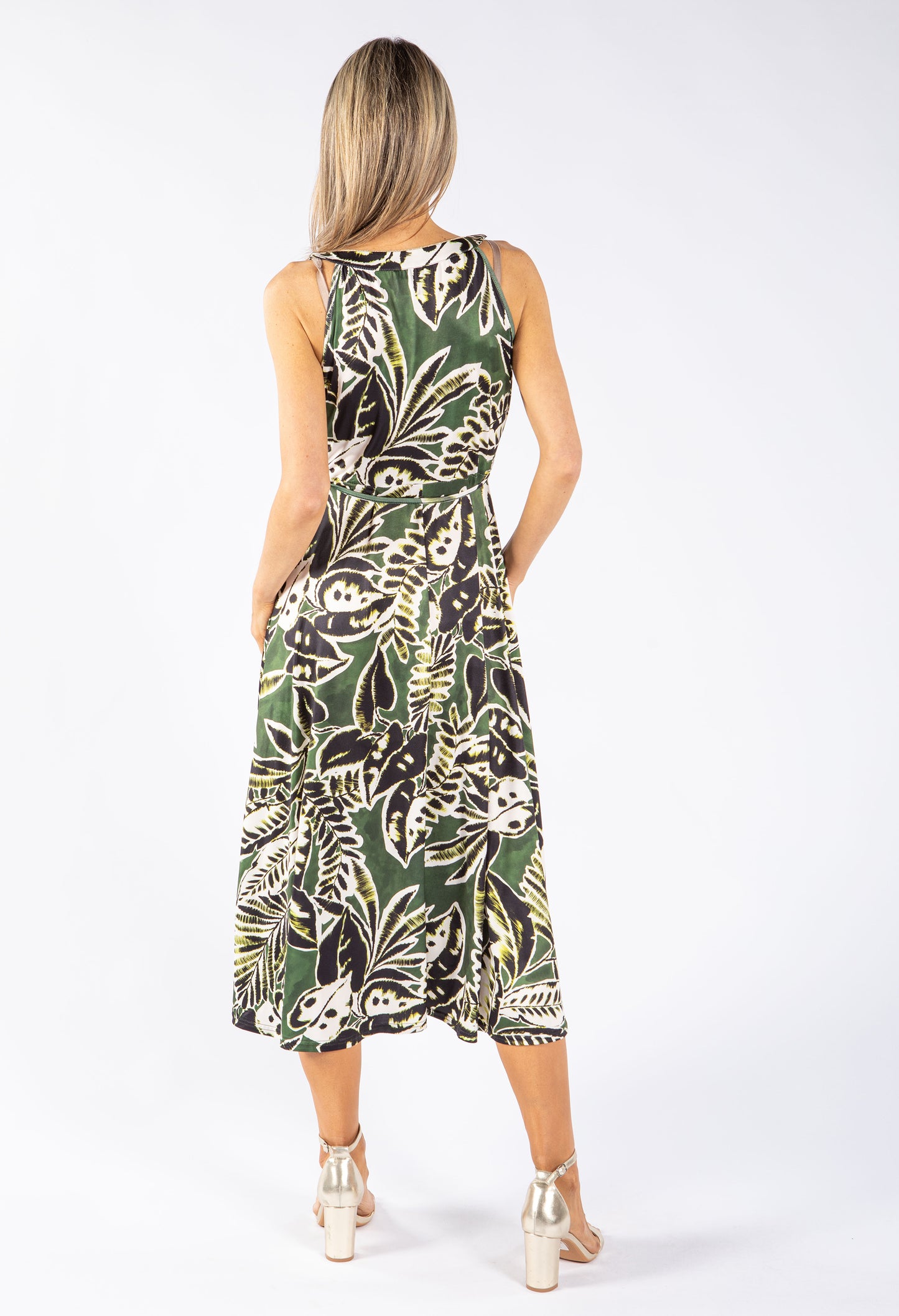 Leaf Print Tie Waist Dress