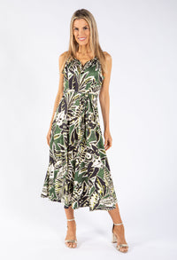 Leaf Print Tie Waist Dress