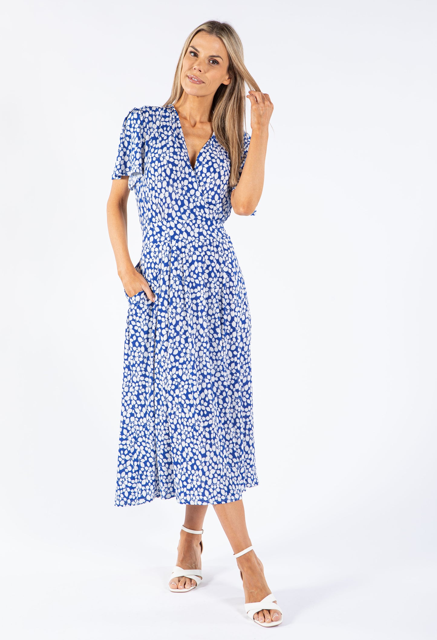 Leaf Print V Neckline Dress