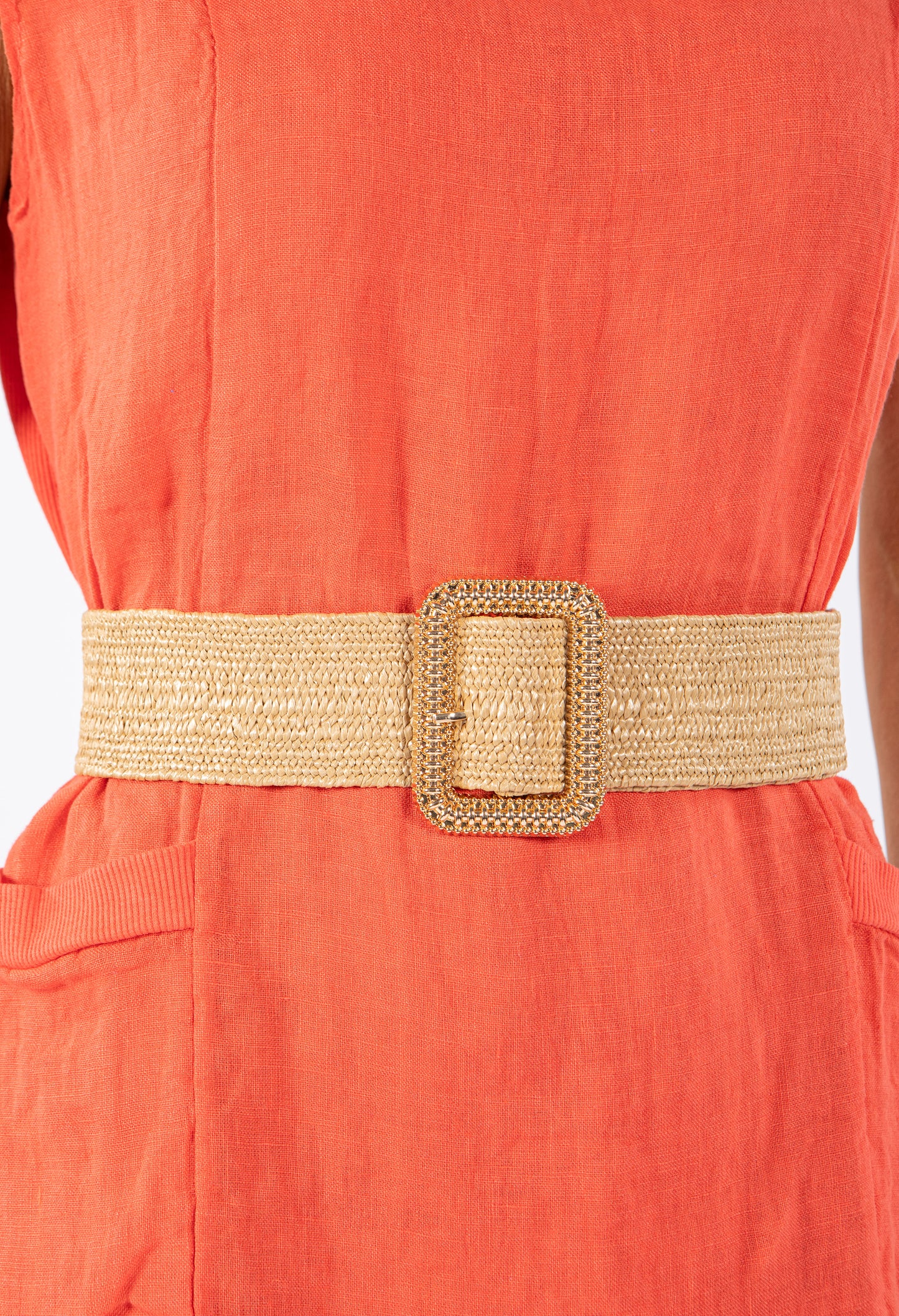 Gold Square Buckle Woven Belt