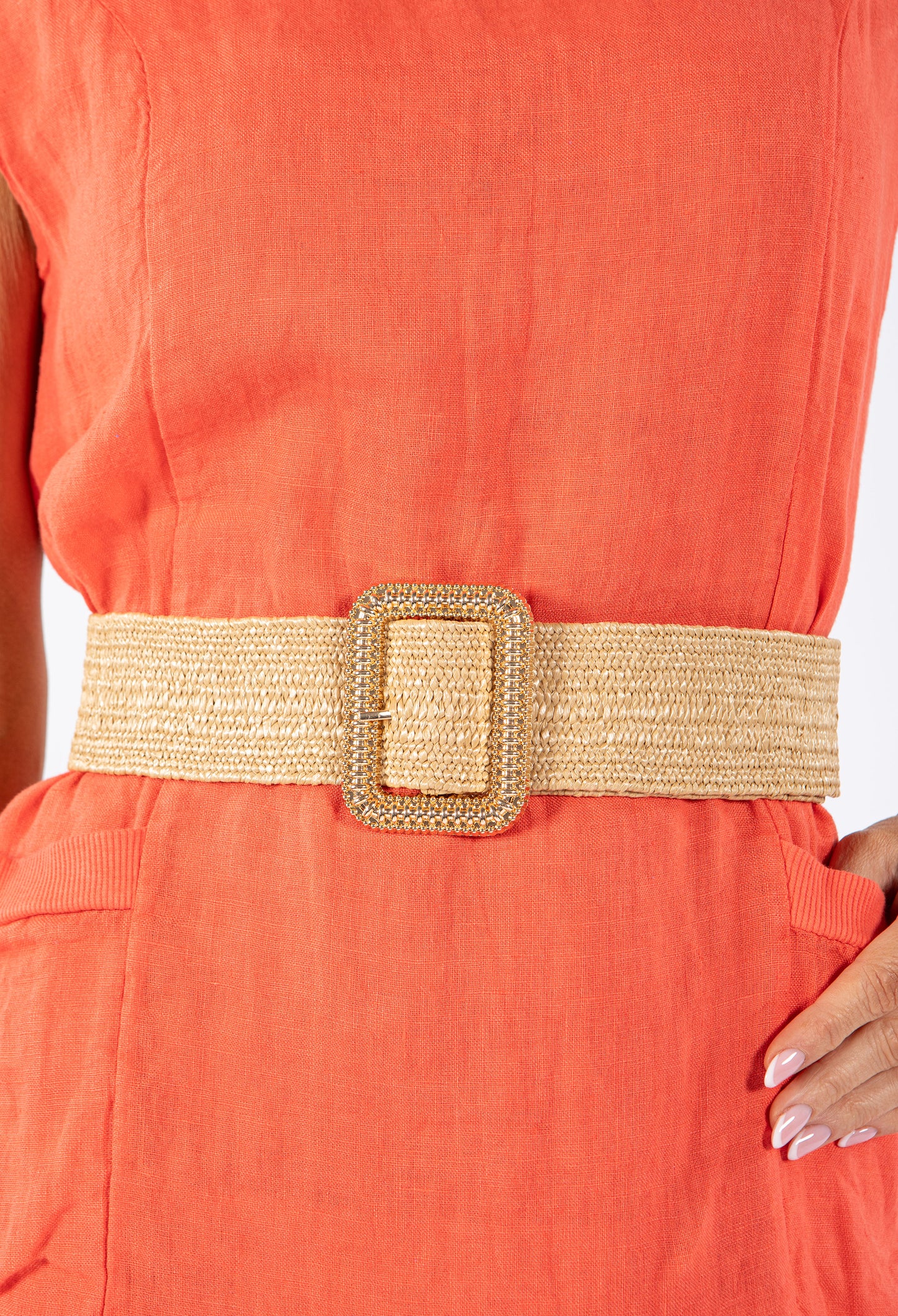 Gold Square Buckle Woven Belt