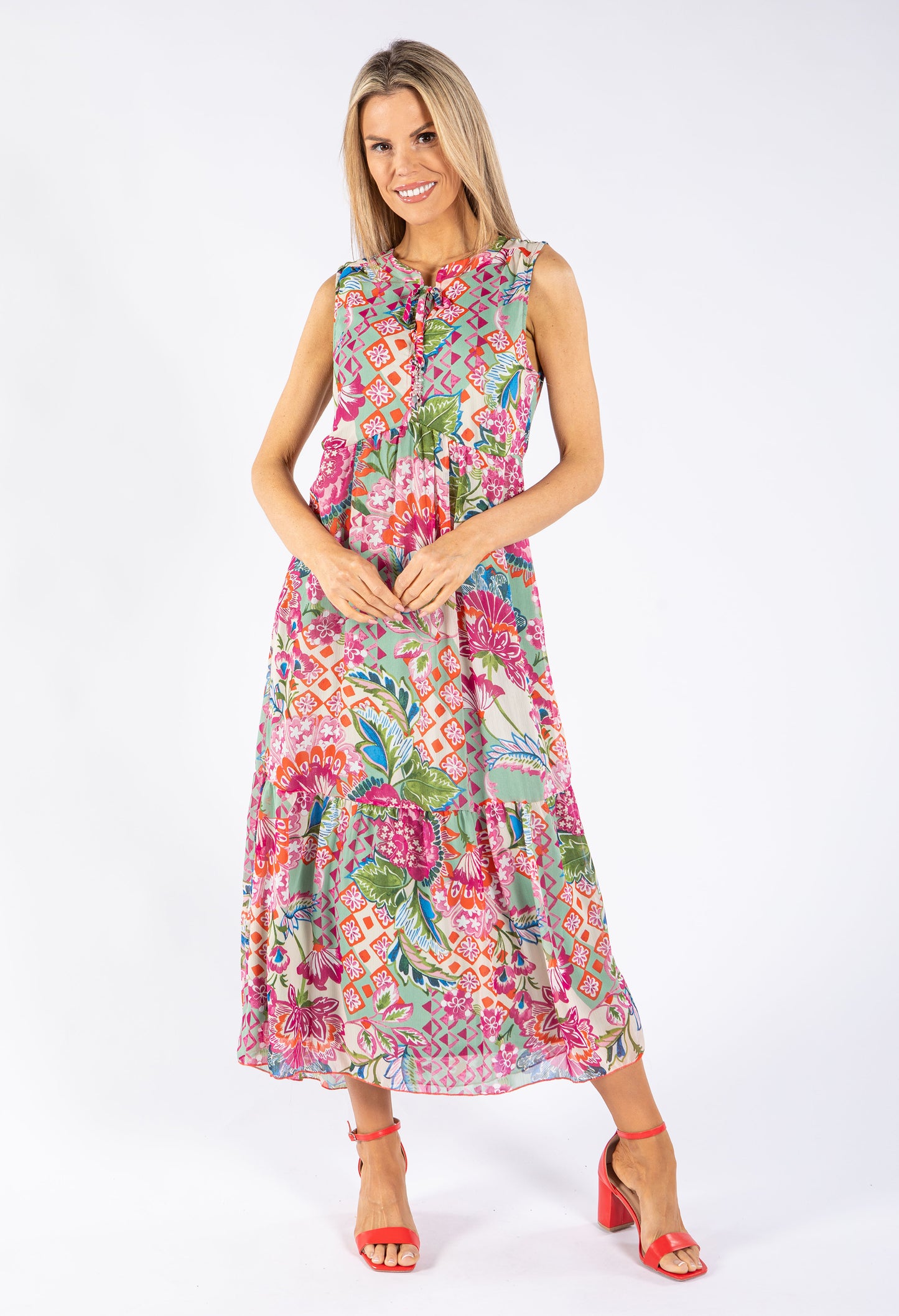 Mixed Print Tiered Dress