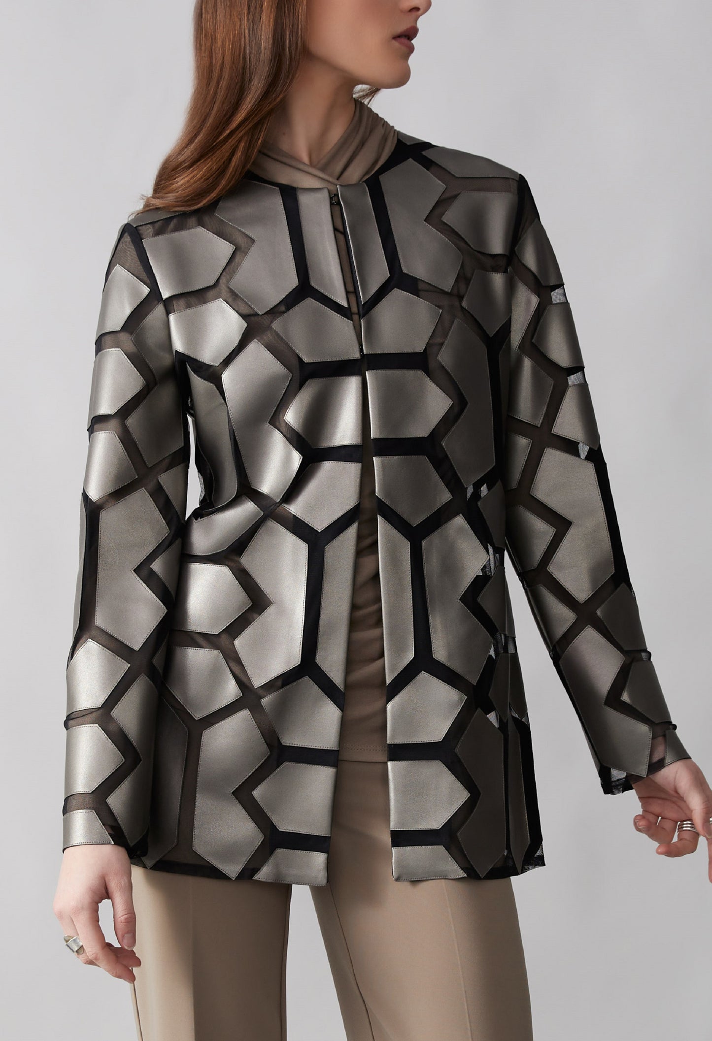 Geometric Pattern Dual Fabric Jacket