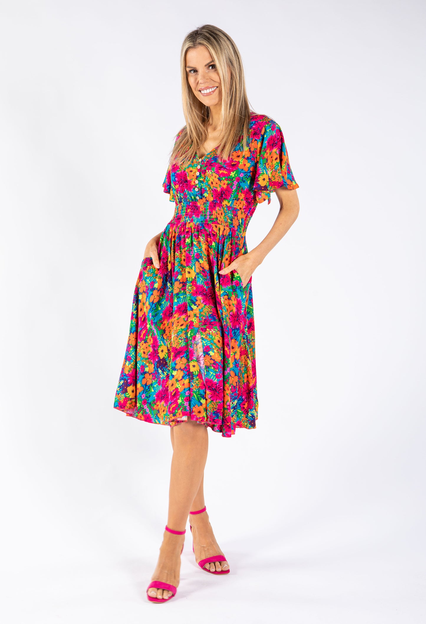 Floral Burst Smocking Waist Dress