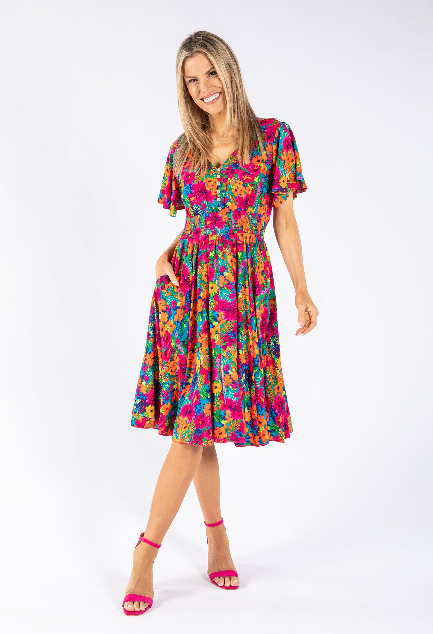 Floral Burst Smocking Waist Dress