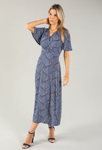 Polka Dot Printed Wrap Bodice Dress