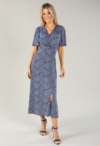 Polka Dot Printed Wrap Bodice Dress