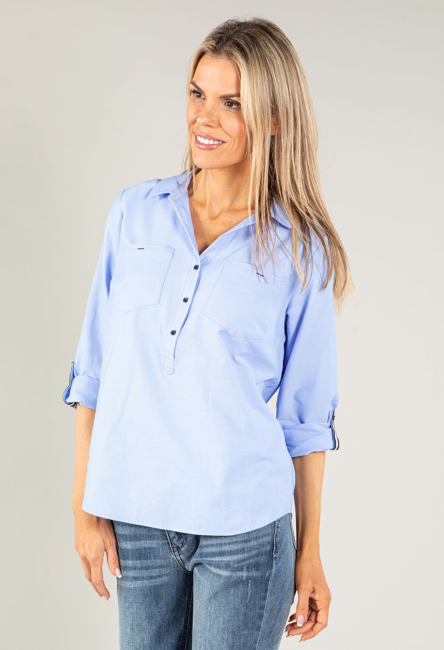 Relaxed Fit Half Buttoned Shirt