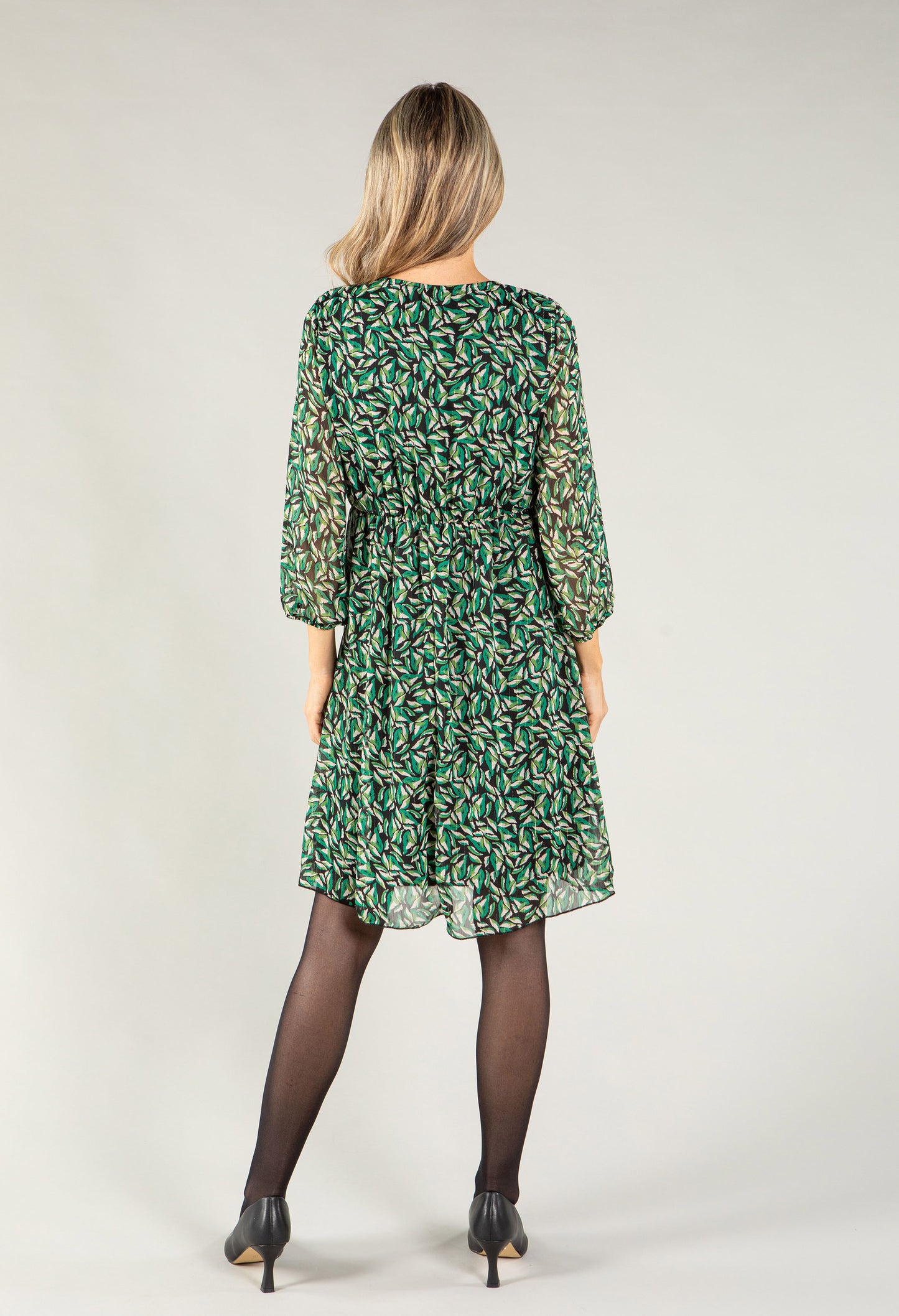 Leaf Print V Neck Dress