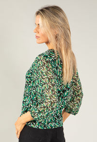 Leaf Print V Neck Top