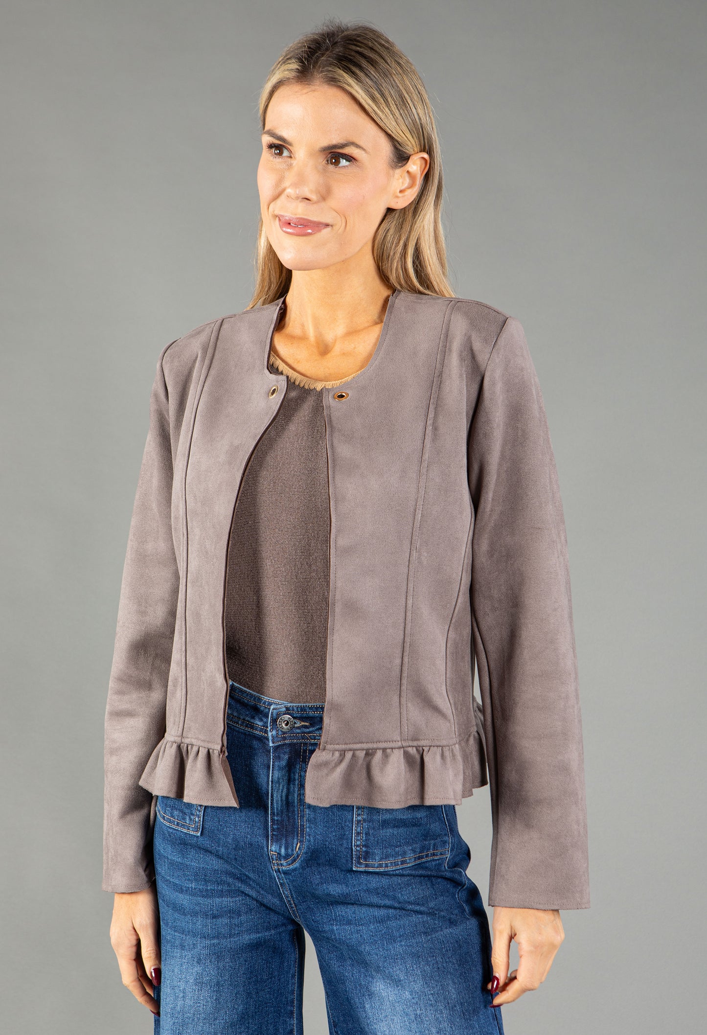 Frill Hem Suedette Jacket