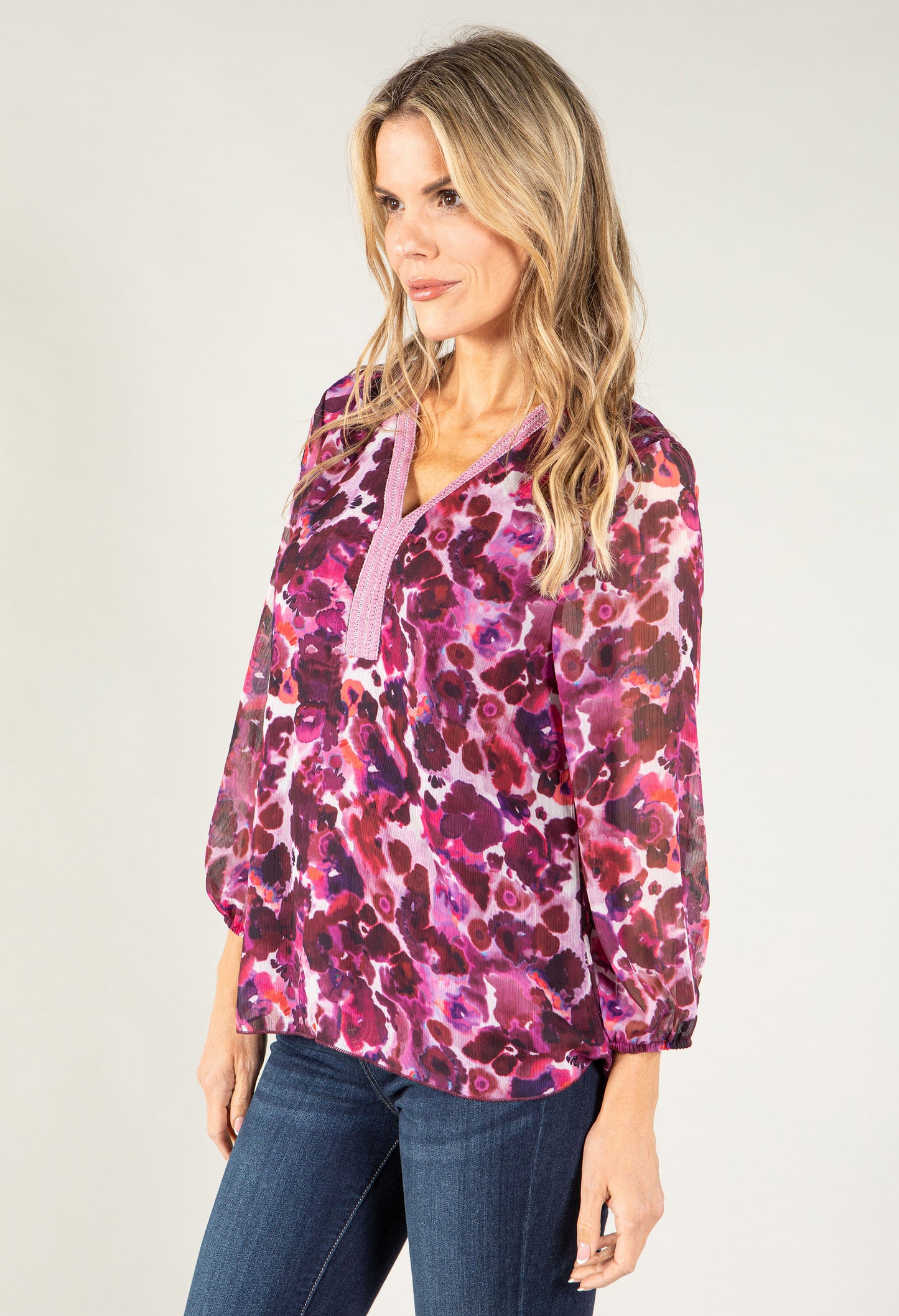 Poppy Print V Neck Top