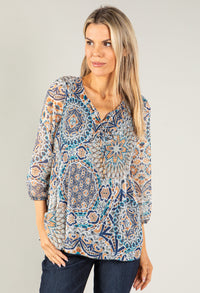 Abstract Print Plisse Pleat Top