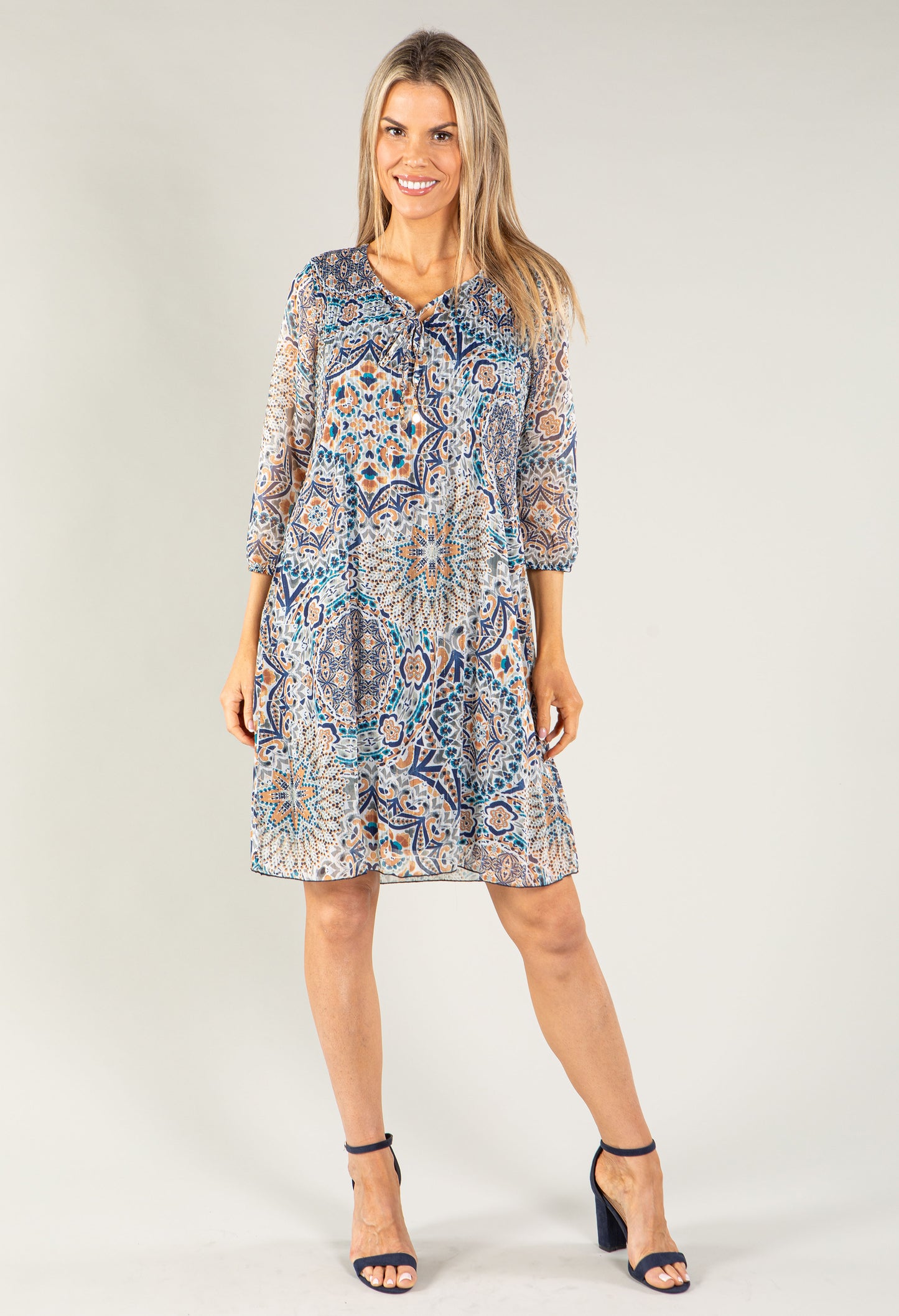 Abstract Print Plisse Pleat Dress