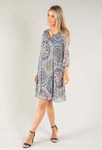 Abstract Print Plisse Pleat Dress