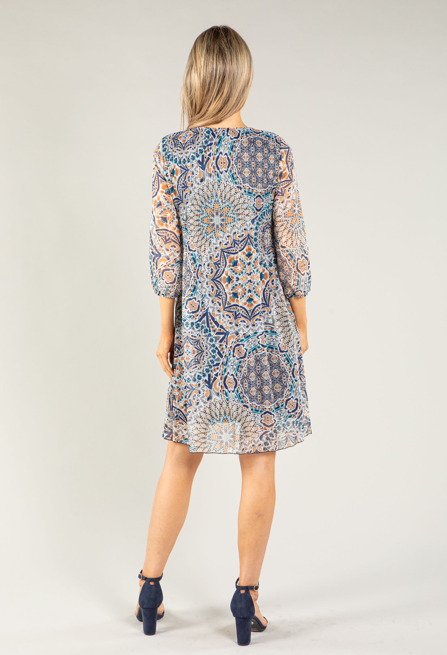 Abstract Print Plisse Pleat Dress