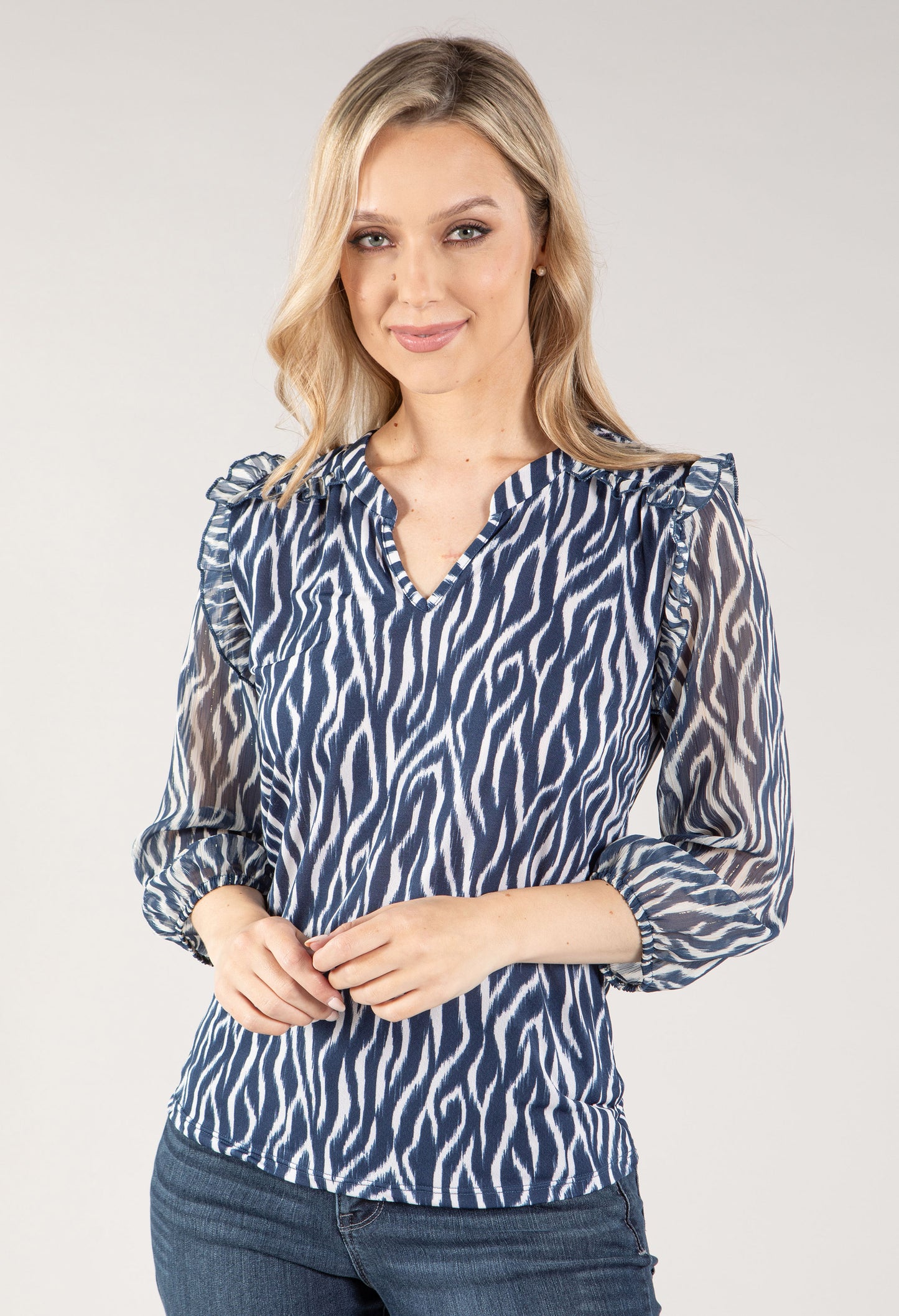 Wave Print V Neckline Top