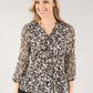 Leaf Print Zip V Neckline Top