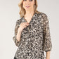 Leaf Print Zip V Neckline Top