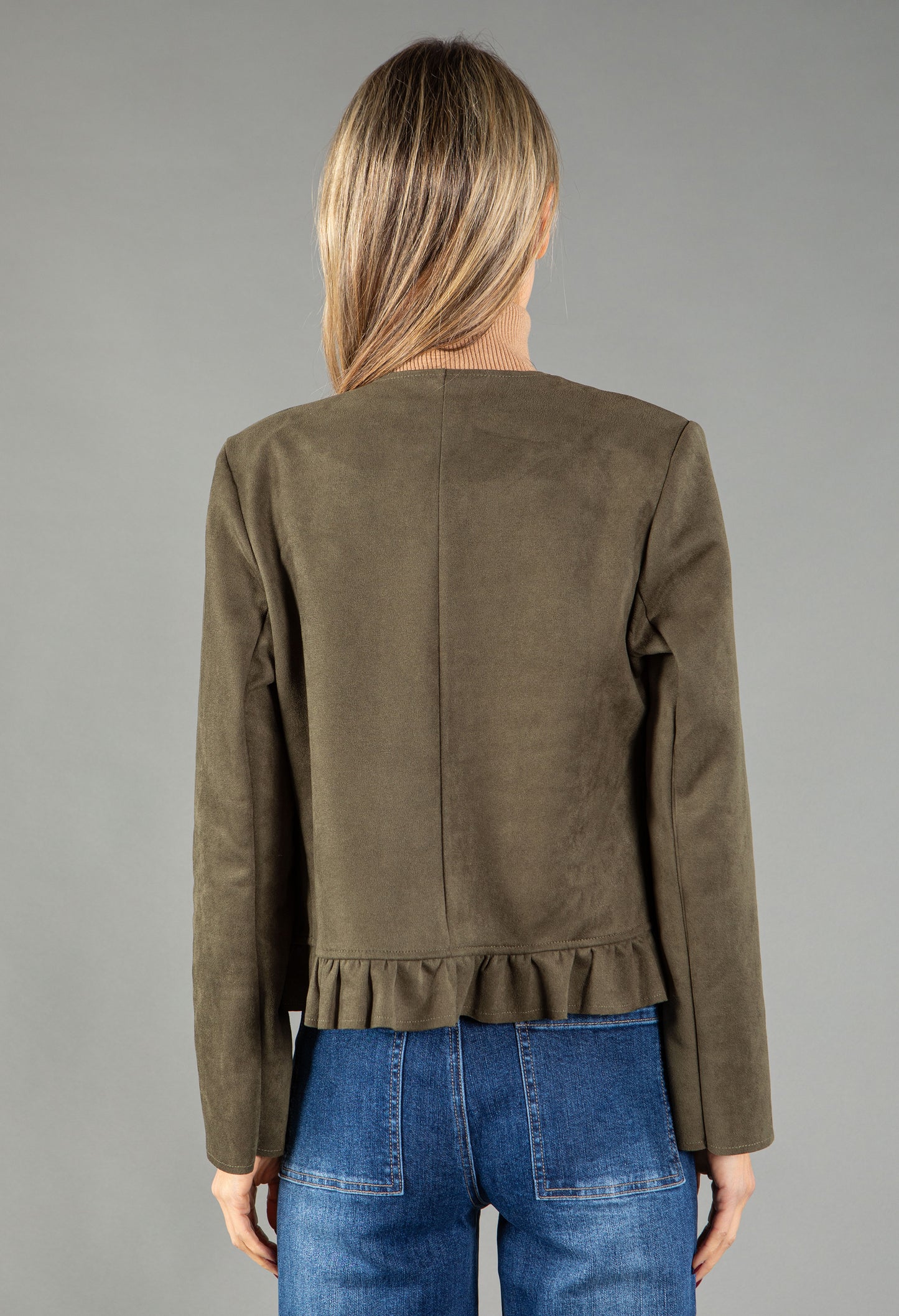 Frill Hem Suedette Jacket