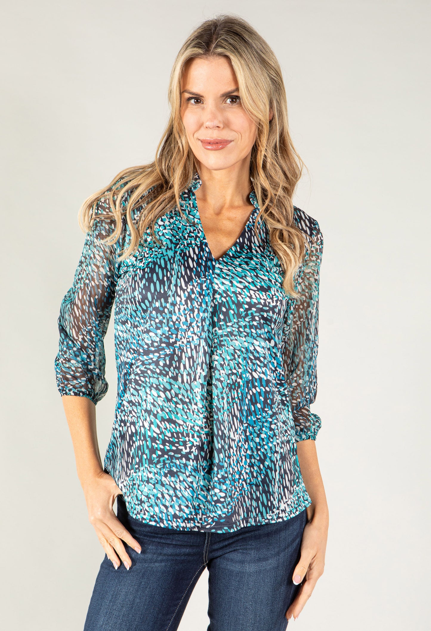 Abstract Print V Neckline Top