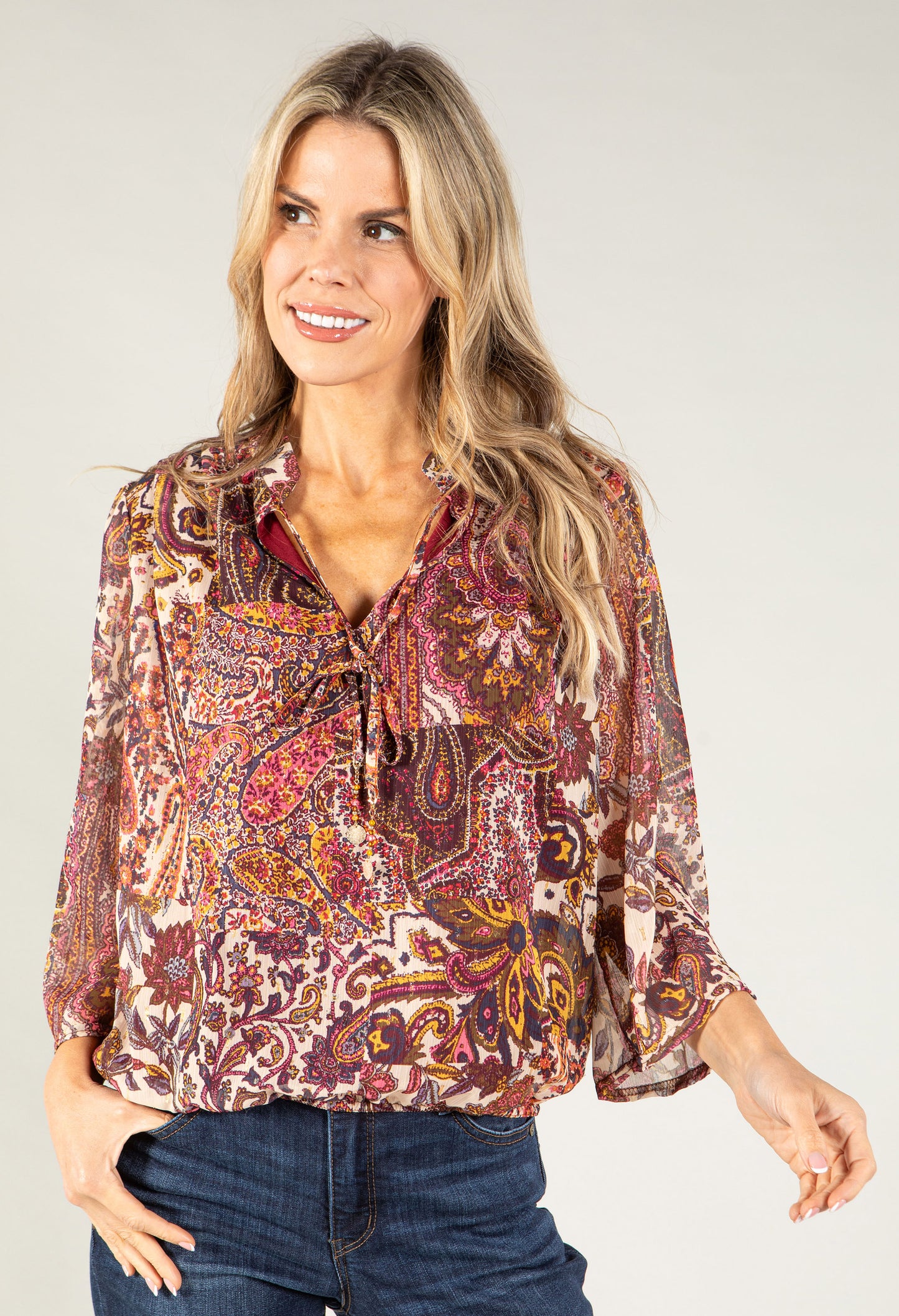 Mixed Paisley Print Top