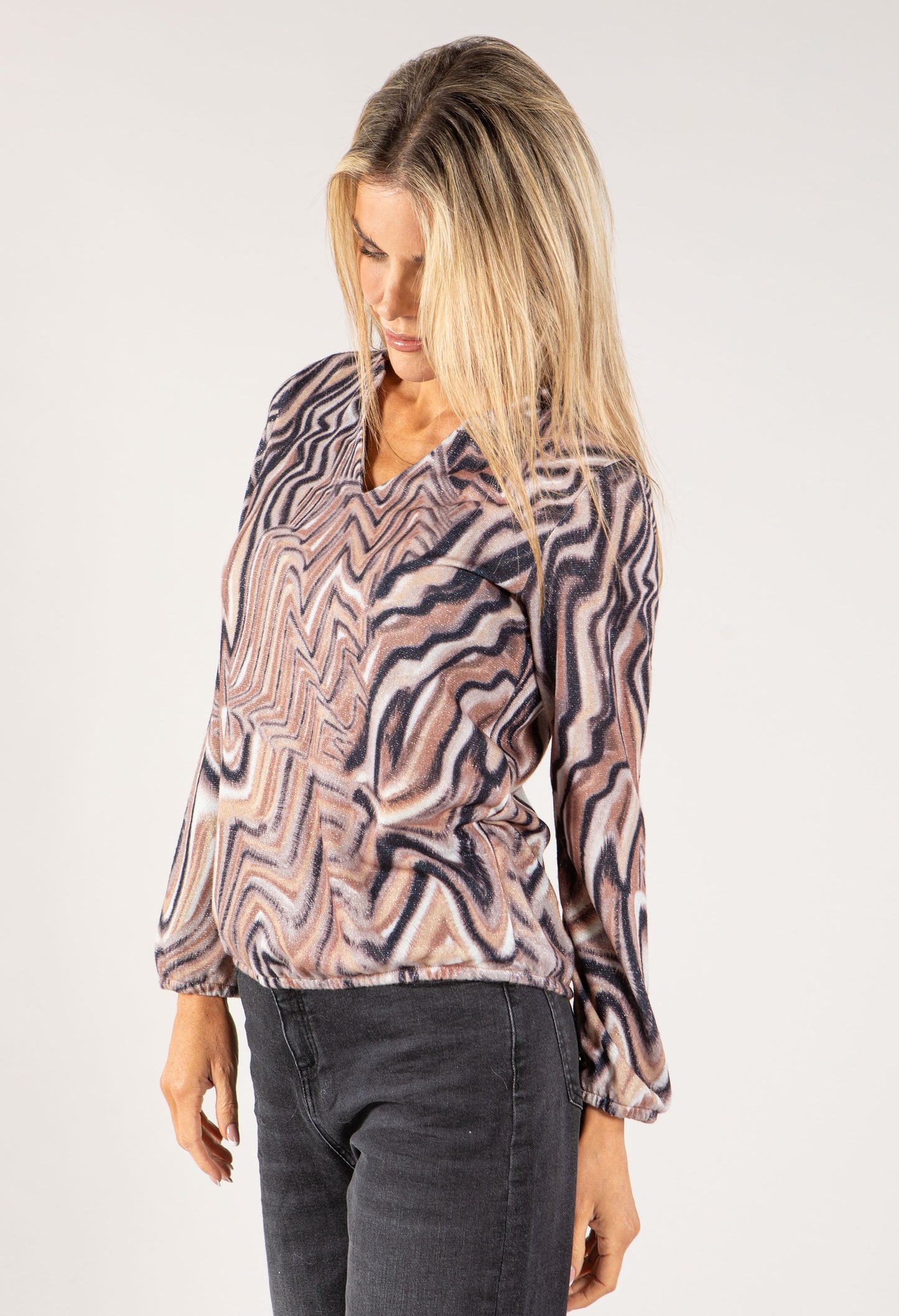 Abstract Print Lurex Detail Top