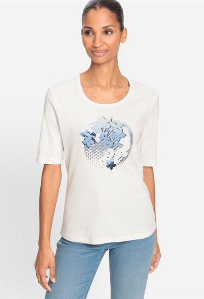 Olsen Placement Print Top In Edda Slim Fit Off White