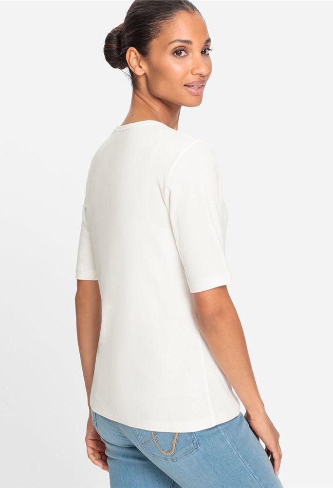 Olsen Placement Print Top In Edda Slim Fit Off White