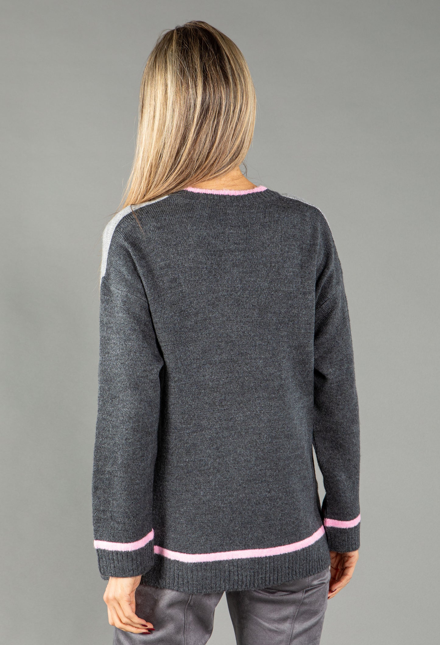 Super Soft Pink Trim Fine Knit Pullover