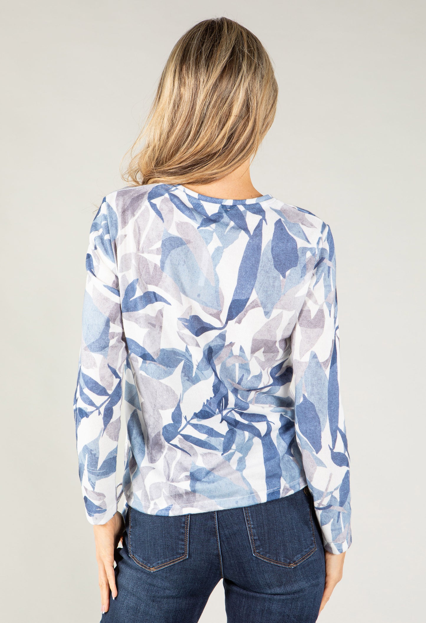 Leaf Print Lux Touch Knit Pullover