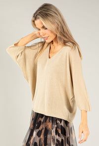 Lurex V Neck Knit Pullover