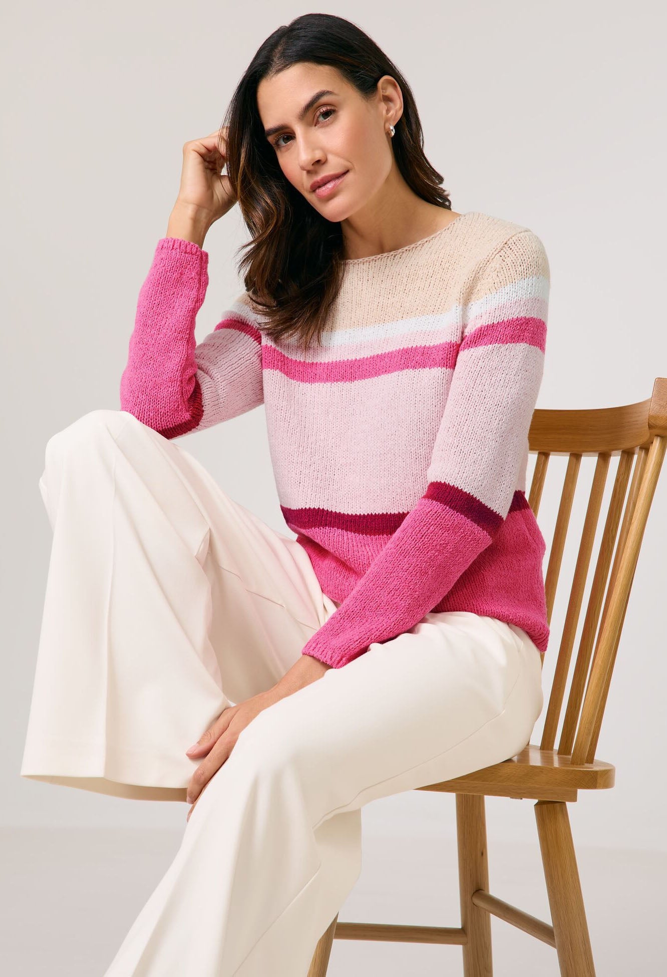 Jumper in a textured knit with block stripes