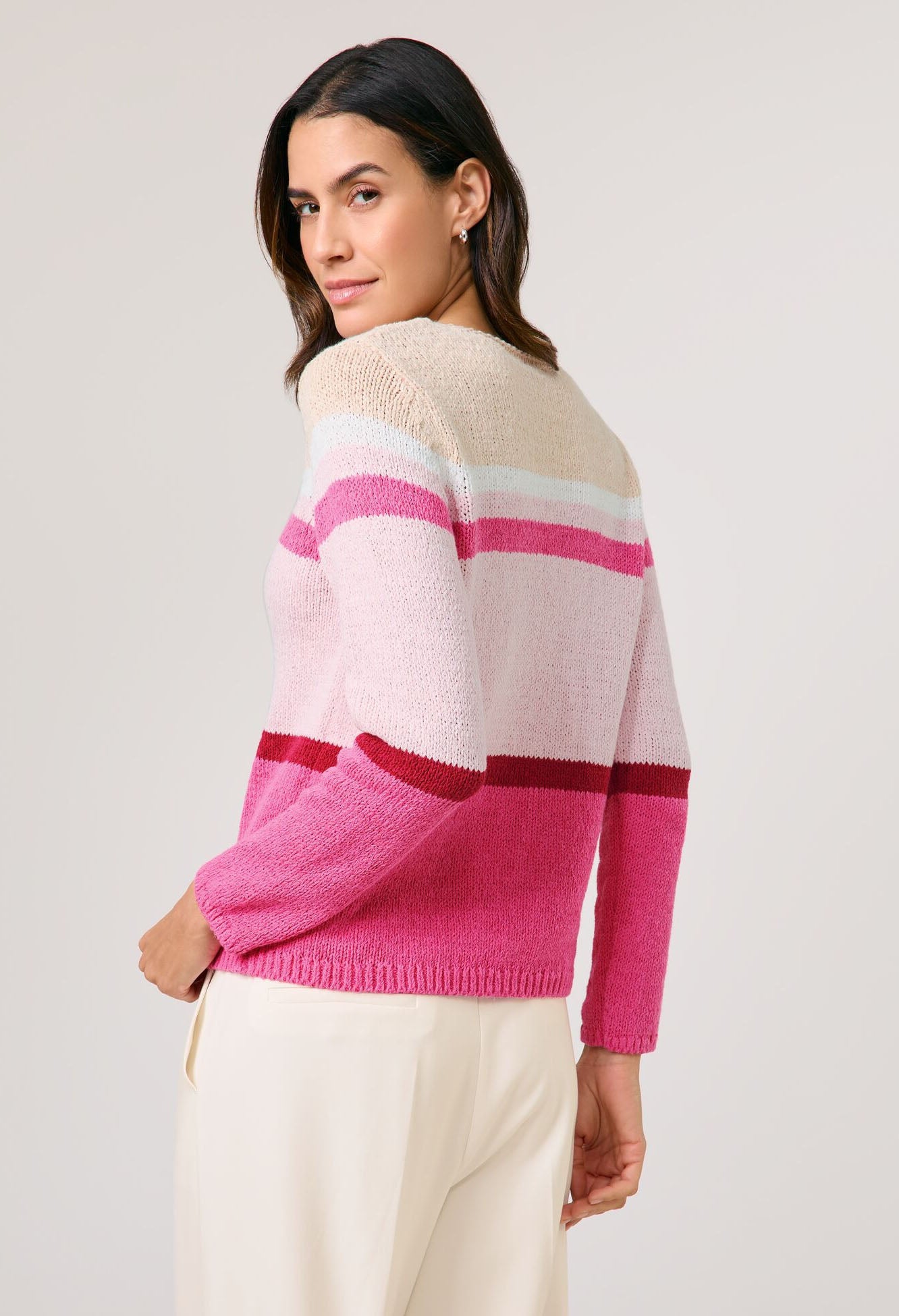 Jumper in a textured knit with block stripes