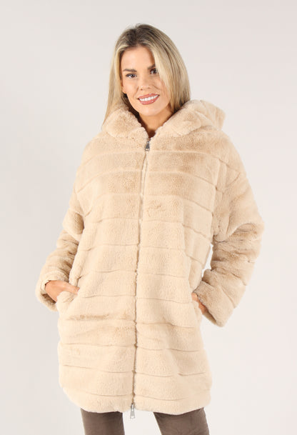 Longline Hooded Faux Fur Coat