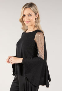 Pearl Detail Flare Sleeve Top