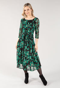 O Ring Detail Floral Midi Dress