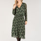 Leaf Print Plisse Pleated Dress