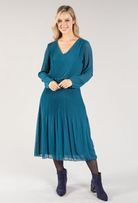 Plisse Pleated Long Sleeve Pop Over Dress