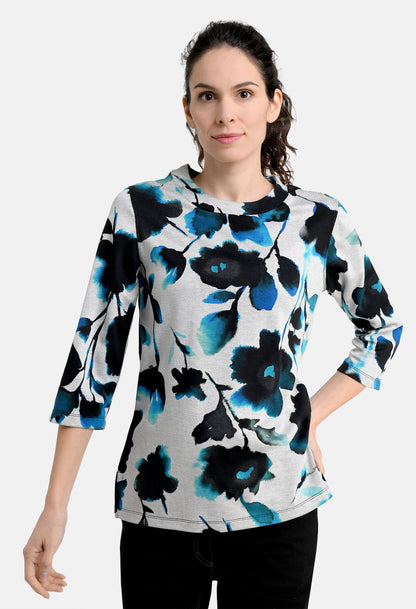 Shirt with flower and leaf print