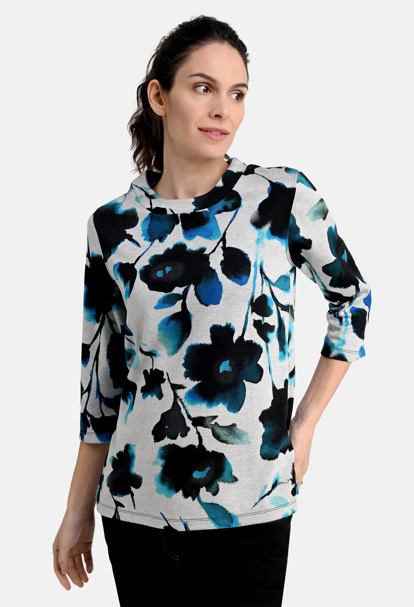 Shirt with flower and leaf print