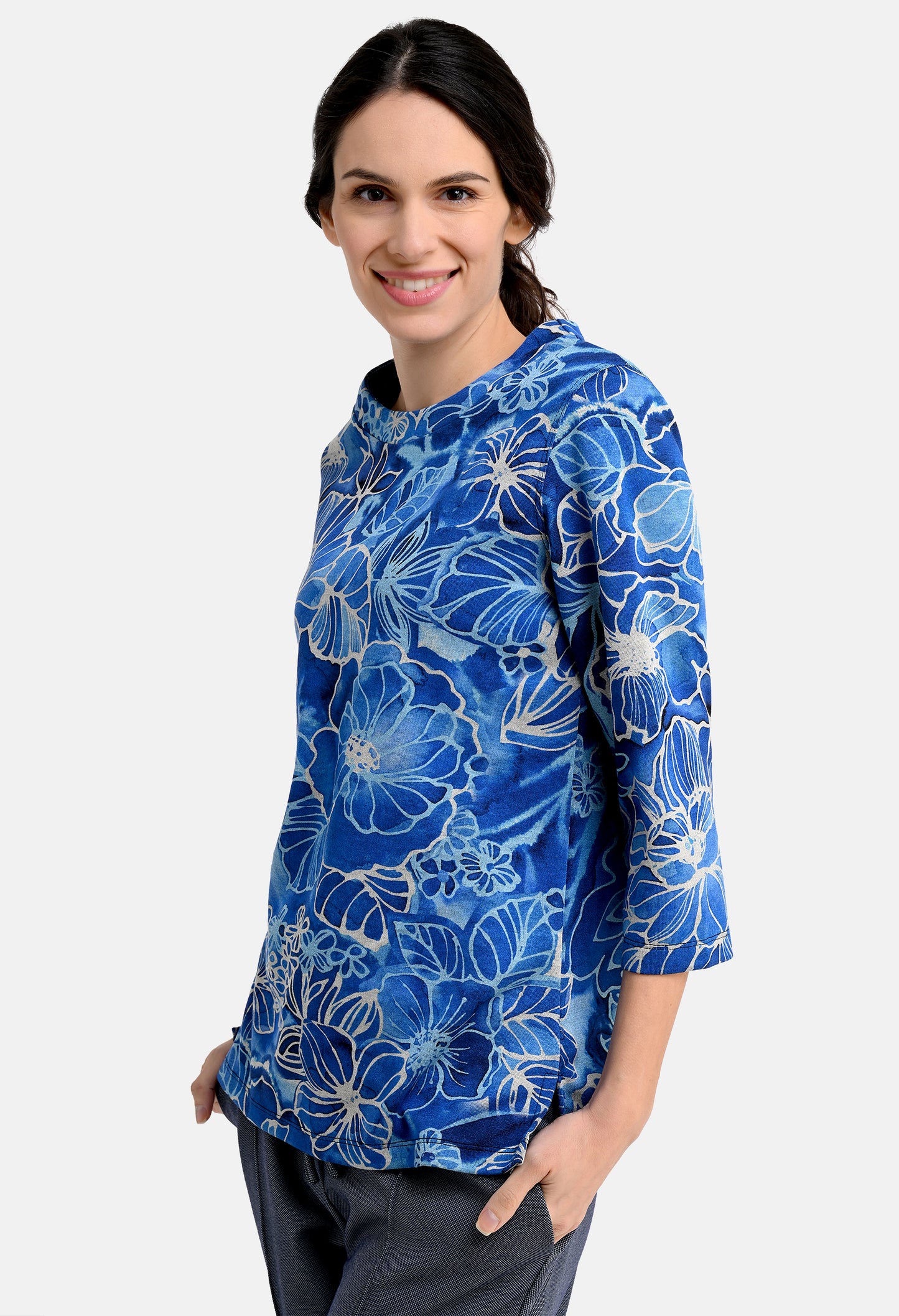 Shirt with flower and leaf print