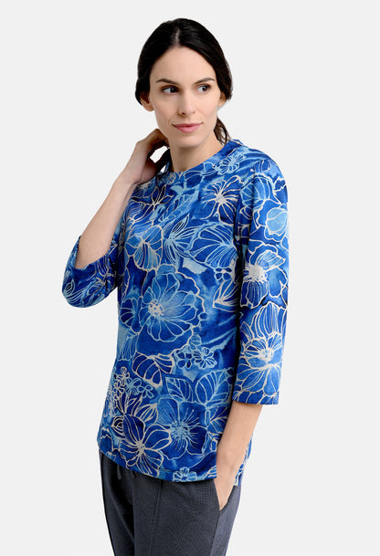 Shirt with flower and leaf print