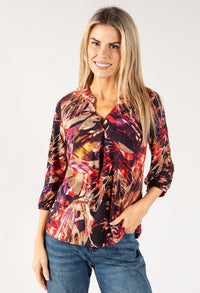 Abstract Print V Neck Top